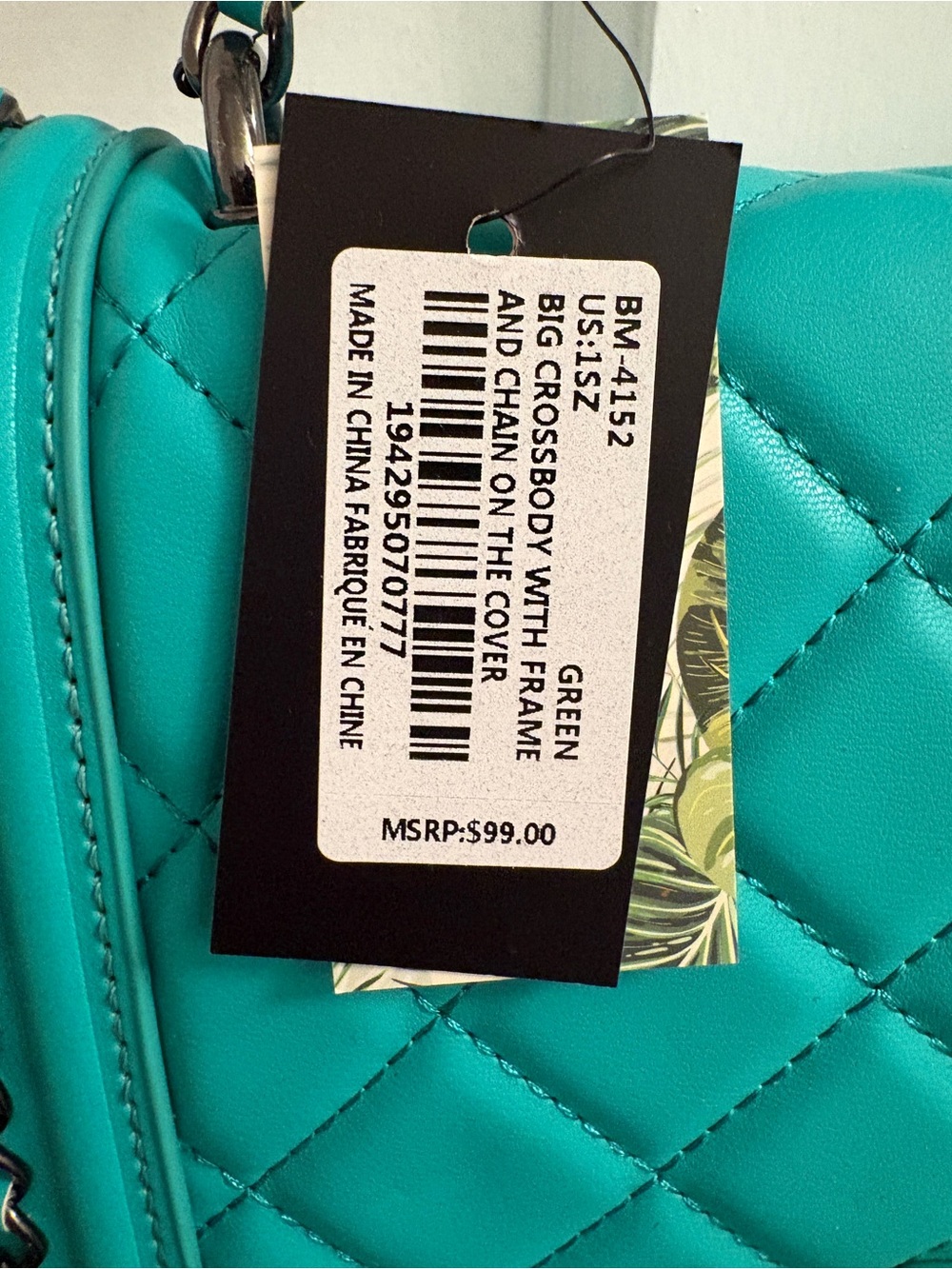 NWT Badgley Mischka Quilted Turquoise Chain-Trim Shoulder Bag Vegan Leather - Picture 7 of 7